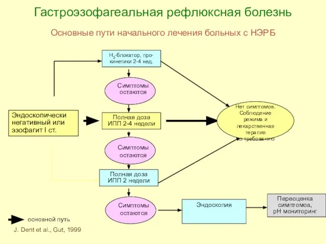 Гастроэзофагеальная рефлюксная болезнь Основные пути начального лечения больных с НЭРБ основной