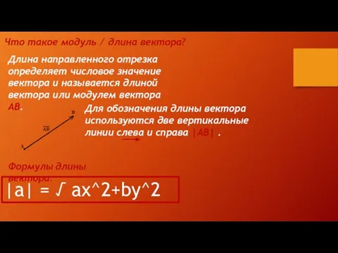 Что такое модуль ∕ длина вектора? Длина направленного отрезка определяет числовое