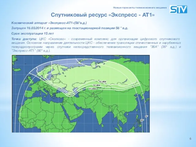 Спутниковый ресурс «Экспресс - АТ1» Космический аппарат «Экспресс-АТ1»(56°в.д.) Запущен 16.03.2014 г.