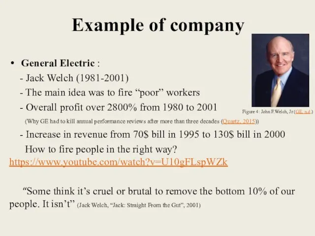 Example of company General Electric : - Jack Welch (1981-2001) -