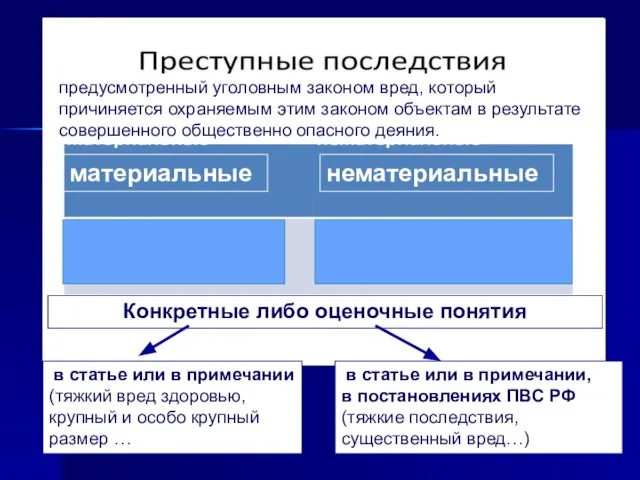 Конкретные либо оценочные понятия в статье или в примечании (тяжкий вред