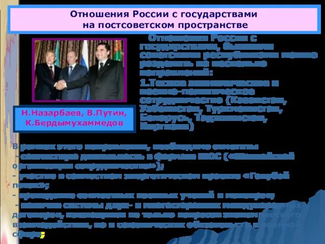 Отношения России с государствами на постсоветском пространстве Отношения России с государствами,