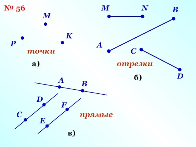 № 56 P K M а) точки M N A B