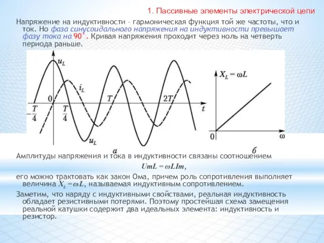 Напряжение на индуктивности – гармоническая функция той же частоты, что и