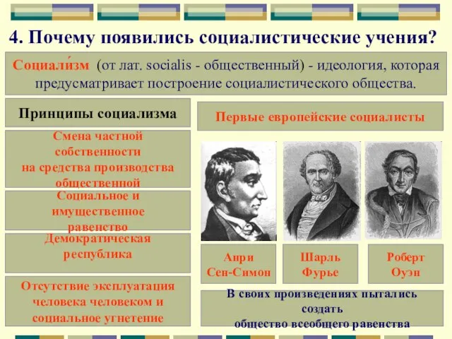 4. Почему появились социалистические учения? Социали́зм (от лат. socialis - общественный)