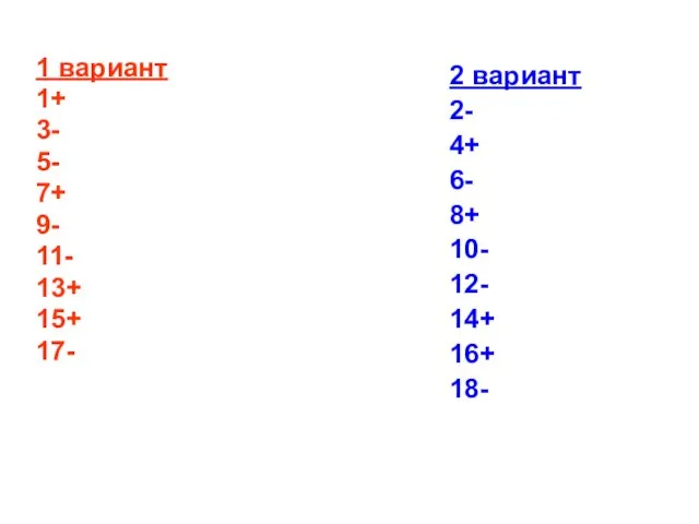 1 вариант 1+ 3- 5- 7+ 9- 11- 13+ 15+ 17-