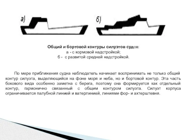 По мере приближения судна наблюдатель начинает воспринимать не только общий контур