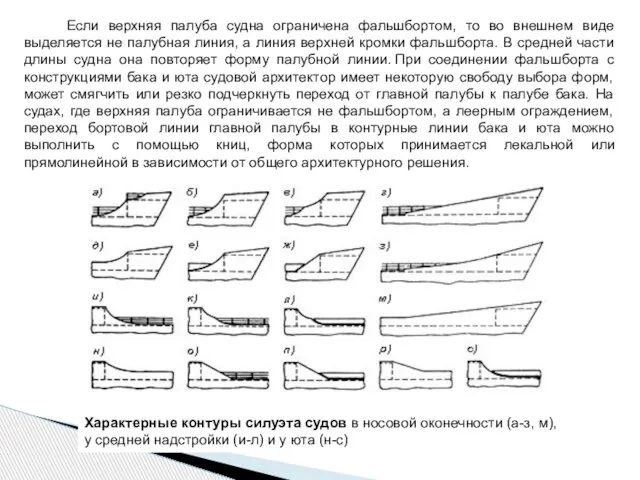 Если верхняя палуба судна ограничена фальшбортом, то во внешнем виде выделяется