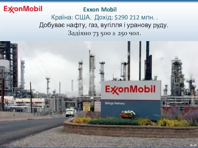 Exxon Mobil Країна: США. Дохід: $290 212 млн. . Добуває нафту,