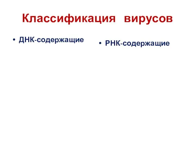 Классификация вирусов ДНК-содержащие РНК-содержащие