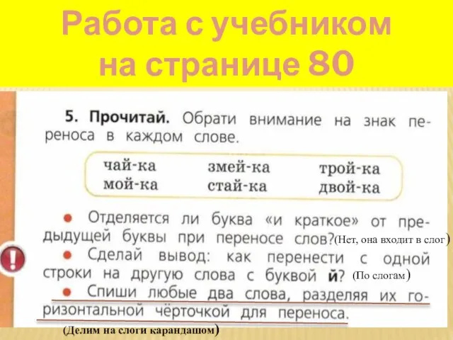 Работа с учебником на странице 80 (Нет, она входит в слог)