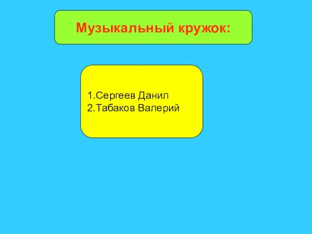 Музыкальный кружок: 1.Сергеев Данил 2.Табаков Валерий