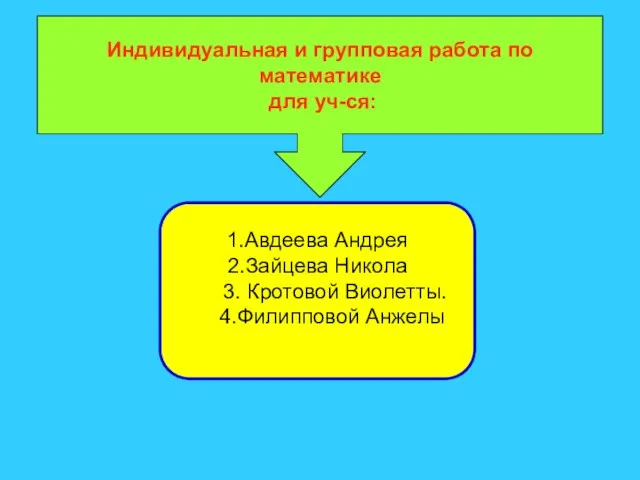 Индивидуальная и групповая работа по математике для уч-ся: 1.Авдеева Андрея 2.Зайцева