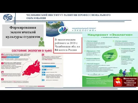 Формирования экологической культуры студентов В экологическом рейтинге за 2019 г.Челябинская обл. на 84 месте в России