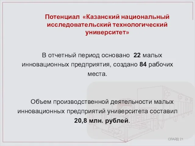 Потенциал «Казанский национальный исследовательский технологический университет» В отчетный период основано 22