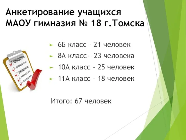 Анкетирование учащихся МАОУ гимназия № 18 г.Томска 6Б класс – 21