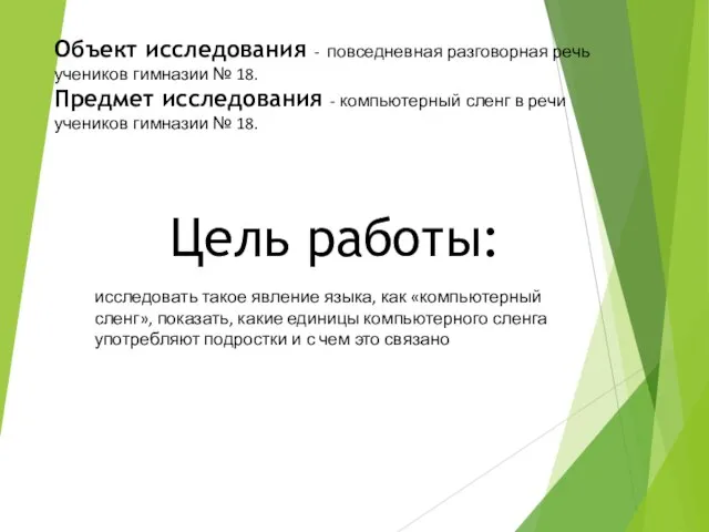 Объект исследования - повседневная разговорная речь учеников гимназии № 18. Предмет