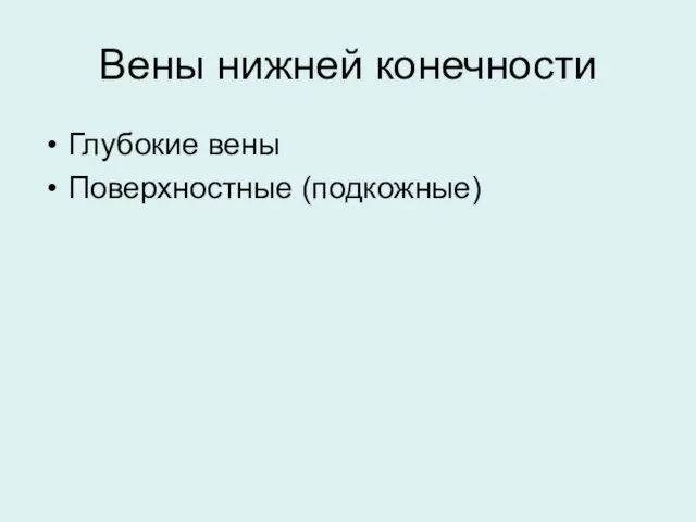 Вены нижней конечности Глубокие вены Поверхностные (подкожные)