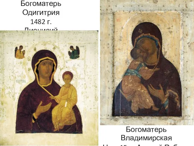 Богоматерь Одигитрия 1482 г. Дионисий Богоматерь Владимирская Нач. 15 в. Андрей Рублев