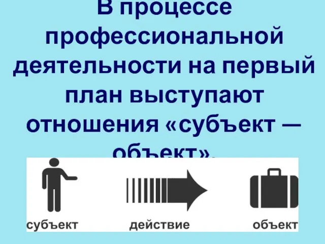 В процессе профессиональной деятельности на первый план выступают отношения «субъект — объект».