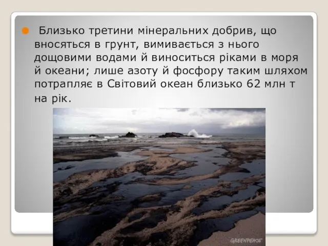 Близько третини мінеральних добрив, що вносяться в грунт, вимивається з нього