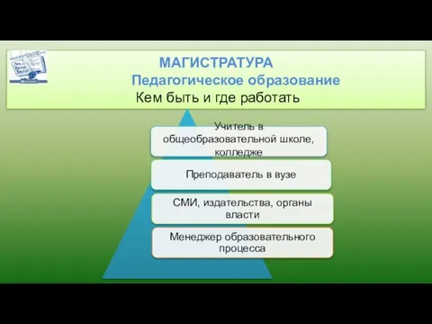 МАГИСТРАТУРА Педагогическое образование Кем быть и где работать