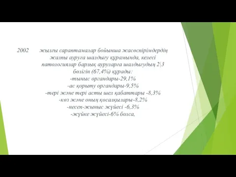 жылғы сараптамалар бойынша жасөспірімдердің жалпы ауруға шалдығу құрамында, келесі патологиялар барлық