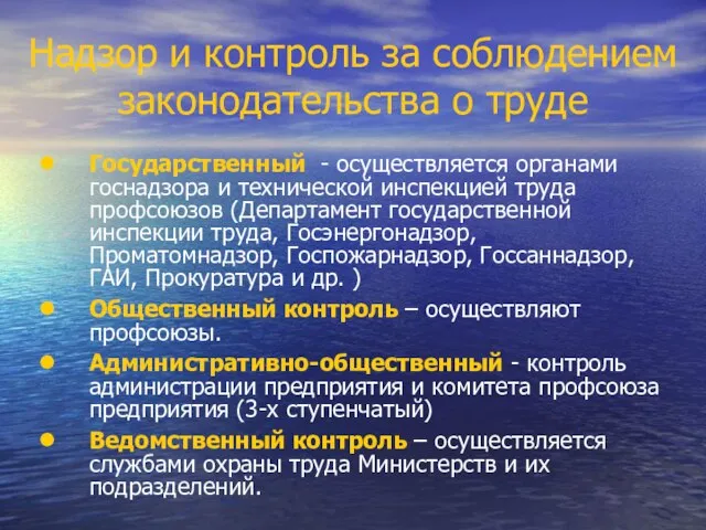 Надзор и контроль за соблюдением законодательства о труде Государственный - осуществляется