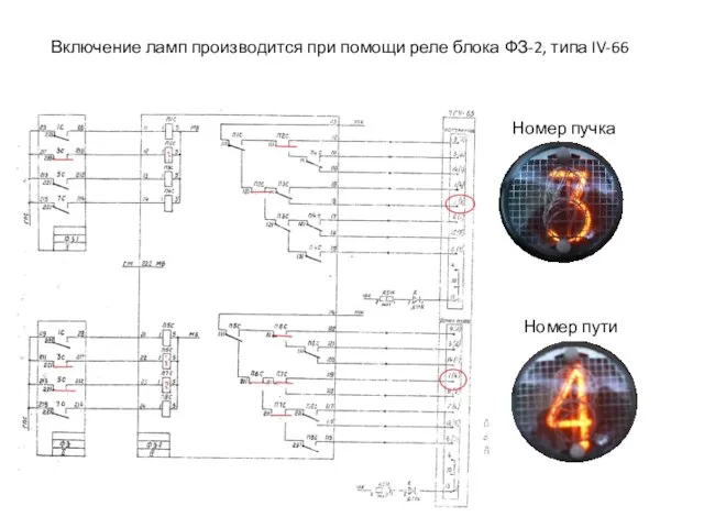 Включение ламп производится при помощи реле блока ФЗ-2, типа IV-66 Номер пучка Номер пути