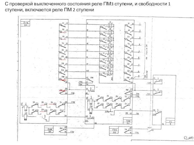 С проверкой выключенного состояния реле ПМ3 ступени, и свободности 1 ступени, включается реле ПМ 2 ступени