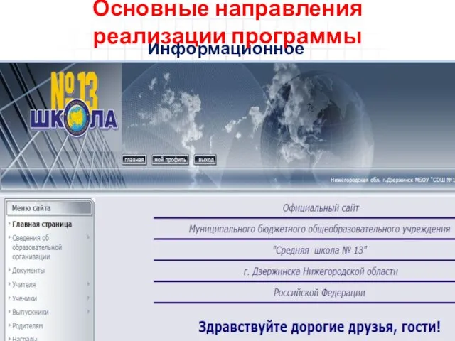 Информационное Основные направления реализации программы