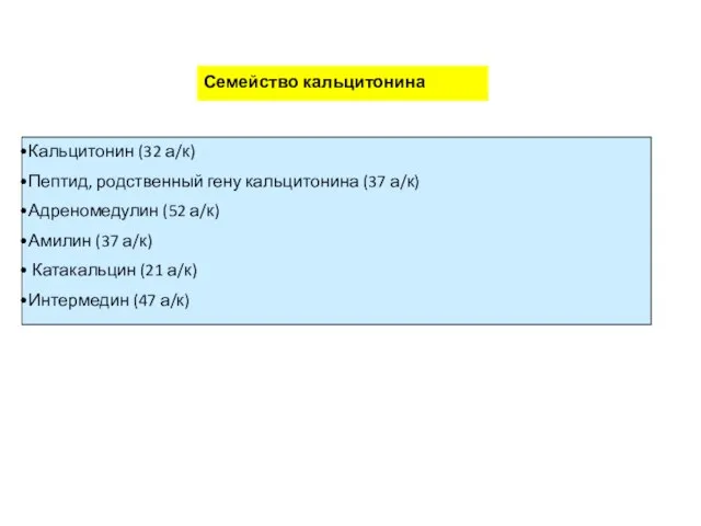 Кальцитонин (32 а/к) Пептид, родственный гену кальцитонина (37 а/к) Адреномедулин (52