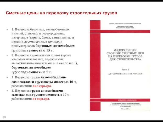 Сметные цены на перевозку строительных грузов 1. Перевозка бетонных, железобетонных изделий,