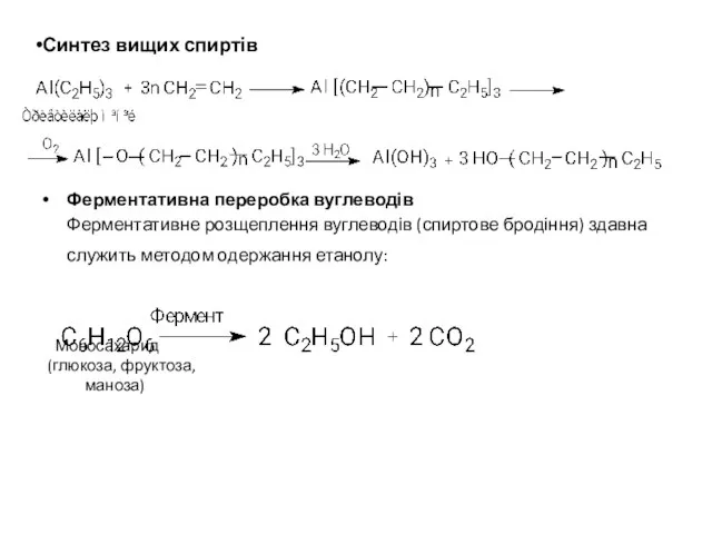 Синтез вищих спиртів Ферментативна переробка вуглеводів Ферментативне розщеплення вуглеводів (спиртове бродіння)