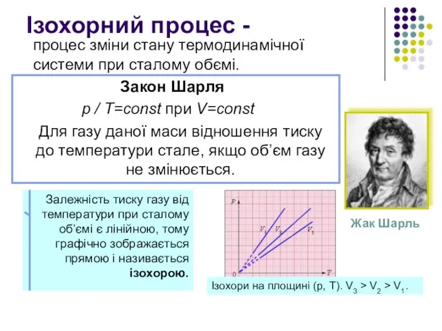 Ізохорний процес - процес зміни стану термодинамічної системи при сталому обємі.