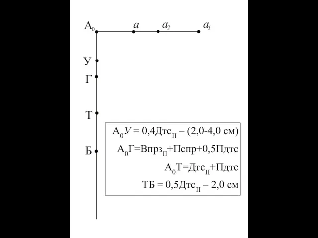 А0У = 0,4ДтсII – (2,0-4,0 см) А0Г=ВпрзII+Пспр+0,5Пдтс А0Т=ДтсII+Пдтс ТБ = 0,5ДтсII – 2,0 см а 1