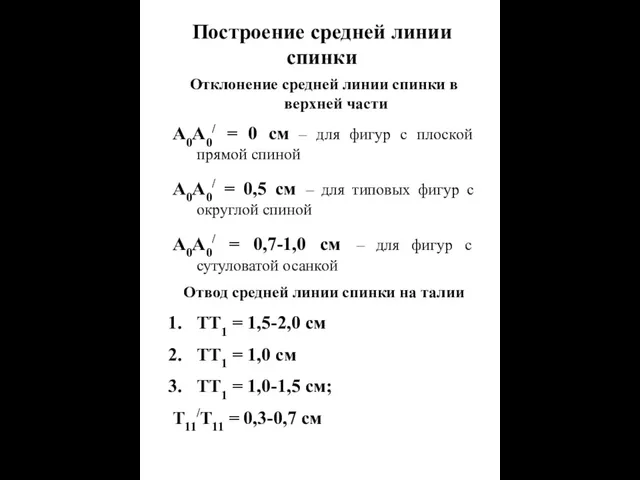 Построение средней линии спинки Отклонение средней линии спинки в верхней части