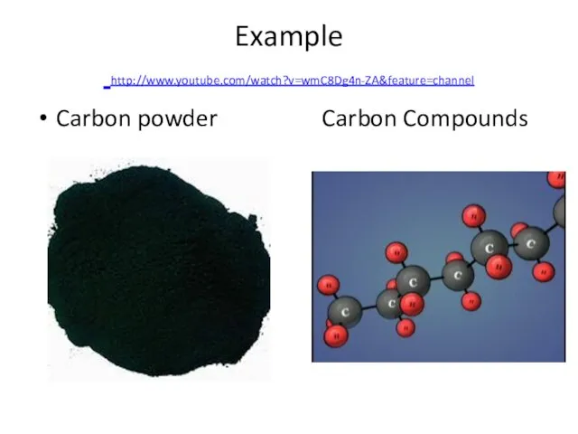 Example http://www.youtube.com/watch?v=wmC8Dg4n-ZA&feature=channel Carbon powder Carbon Compounds