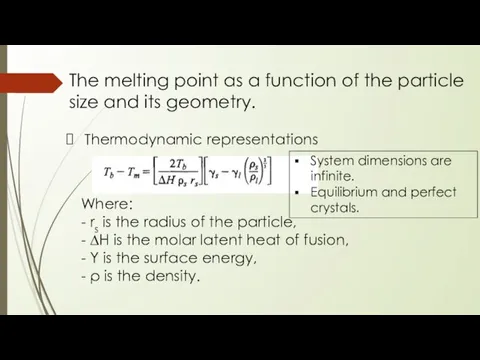 The melting point as a function of the particle size and