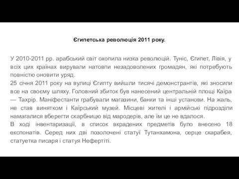 Єгипетська революція 2011 року. У 2010-2011 рр. арабський світ охопила низка