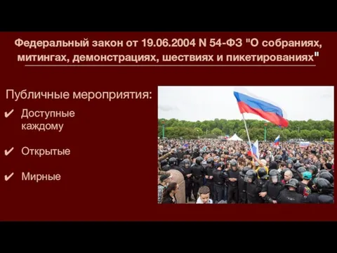 Федеральный закон от 19.06.2004 N 54-ФЗ "О собраниях, митингах, демонстрациях, шествиях