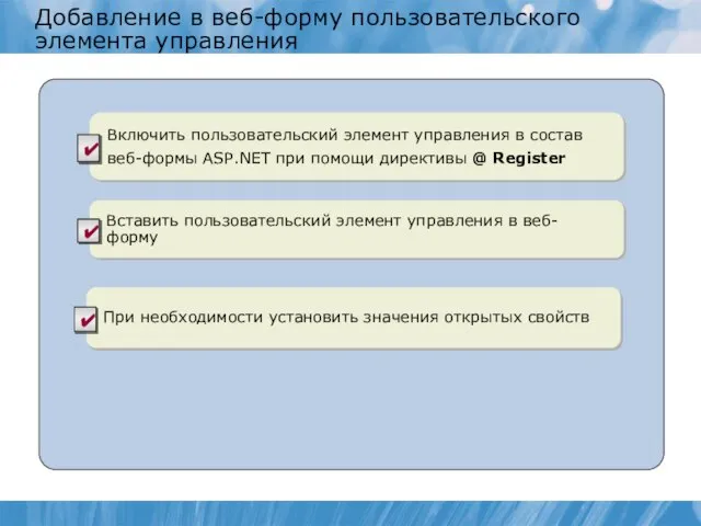 Добавление в веб-форму пользовательского элемента управления Включить пользовательский элемент управления в