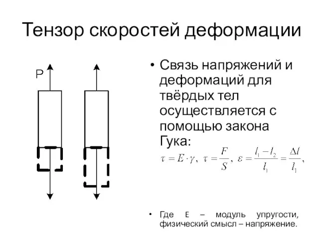 Тензор скоростей деформации Связь напряжений и деформаций для твёрдых тел осуществляется