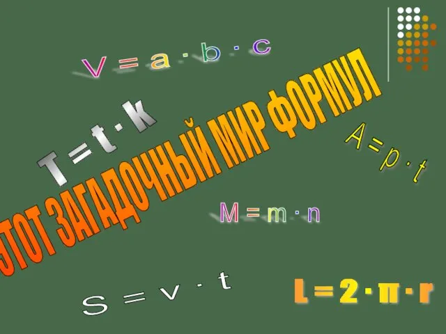 ЭТОТ ЗАГАДОЧНЫЙ МИР ФОРМУЛ S = v ∙ t A =