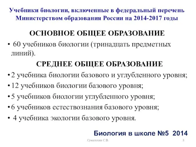 Учебники биологии, включенные в федеральный перечень Министерством образования России на 2014-2017