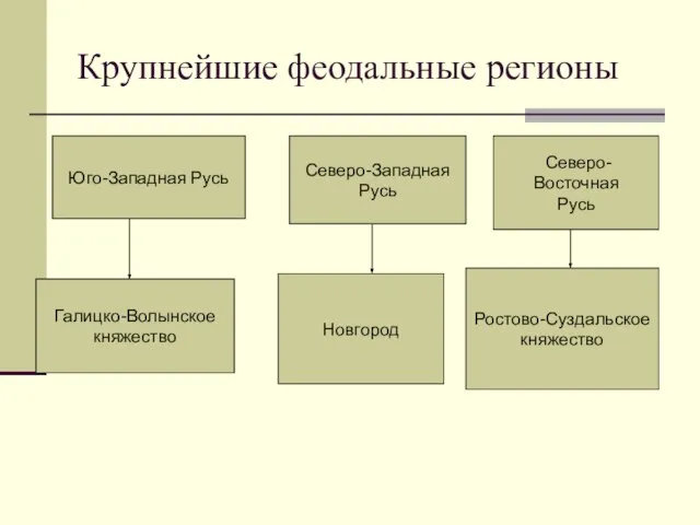 Крупнейшие феодальные регионы Юго-Западная Русь Северо-Западная Русь Северо-Восточная Русь Галицко-Волынское княжество Новгород Ростово-Суздальское княжество