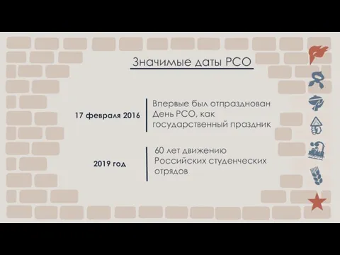 Значимые даты РСО 17 февраля 2016 Впервые был отпразднован День РСО,