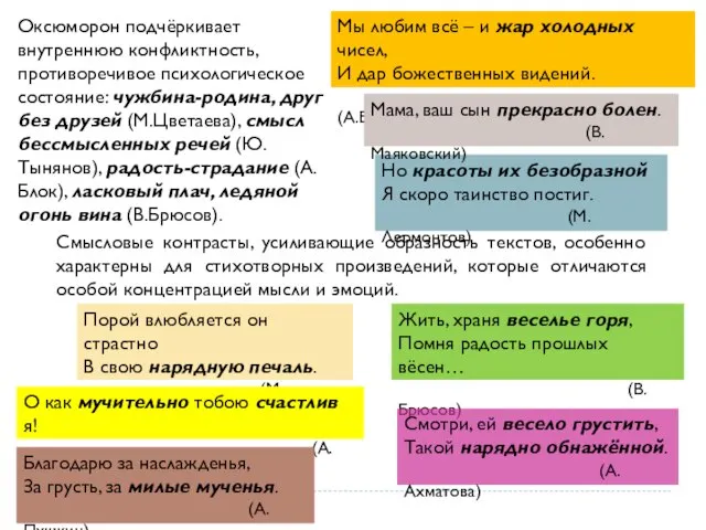 Оксюморон подчёркивает внутреннюю конфликтность, противоречивое психологическое состояние: чужбина-родина, друг без друзей