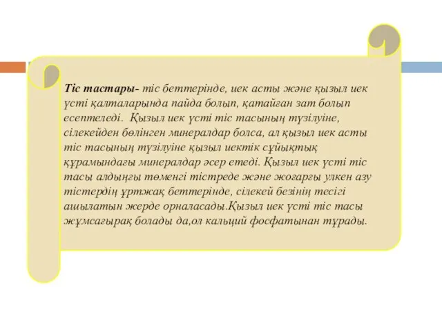 Тіс тастары- тіс беттерінде, иек асты және қызыл иек үсті қалталарында