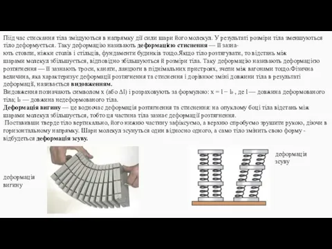 Піід час стискання тіла зміщуються в напрямку дії сили шари його